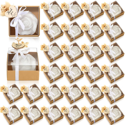 Threlaco 50 Sets Rose Candles Scented with Dried Flower Mini White Rose Petal Candle Gifts Gift Set for Wedding Bridal Shower Baby Shower Birthday Party Favors Decoration
