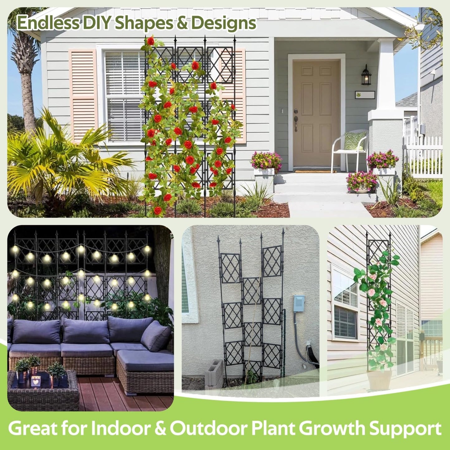 Jesosia Garden Trellis for Climbing Plants Outdoor - 65" PE-Coated Metal Pipes & Plastic Grids Rose Wall Trellis Frame - Sturdy Privacy Screen Plant Support Fence for Flowers Vines Vegetables