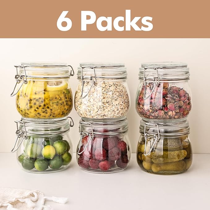 Liuruiyu 16oz - 6 Pack Round Glass Jars