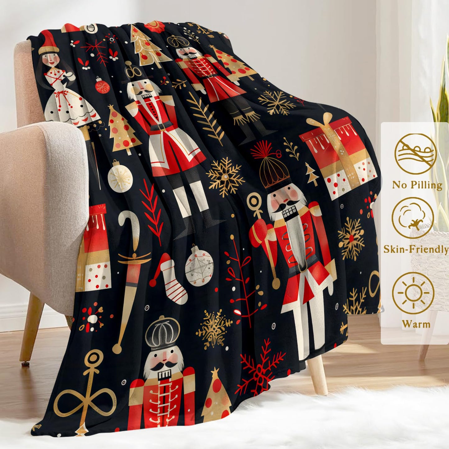ainori Festive Nutcracker Throw Blanket- Ultra Soft, Fleece, Lightweight,Ballerinas, Christmas Trees Blankets, for Couch Room Bedroom, Modern Holiday Decor, Gifts for Kids Girls 50x60in