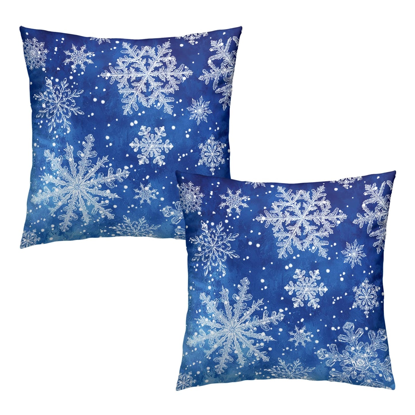 Wnoesat Winter Blue Snowflake Throw Pillow Covers 18x18 Set of 2 Merry Christmas Snowflakes Decorative Pillow Cases Xmas Holiday Outdoor Pillowcase for Farmhouse Living Room Decor