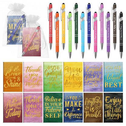 BOBOKA 12 Sets Employee Appreciation Gifts Bulk Motivational Pens Inspirational Notepads, Mini Motivational Notebooks Thank You Gifts for Coworker Teacher Staff Volunteer Nurse Office Supplies