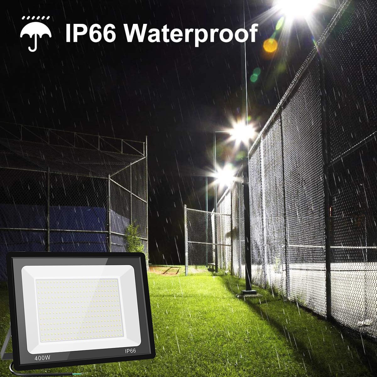 Gopretty 400W LED Flood Light Bulbs 2 Pack, Outdoor Waterproof IP66, 40000LM Super Bright, 6000K Daylight White, Exteriores Security Floodlights for Yard, Court, Garage, Stadium