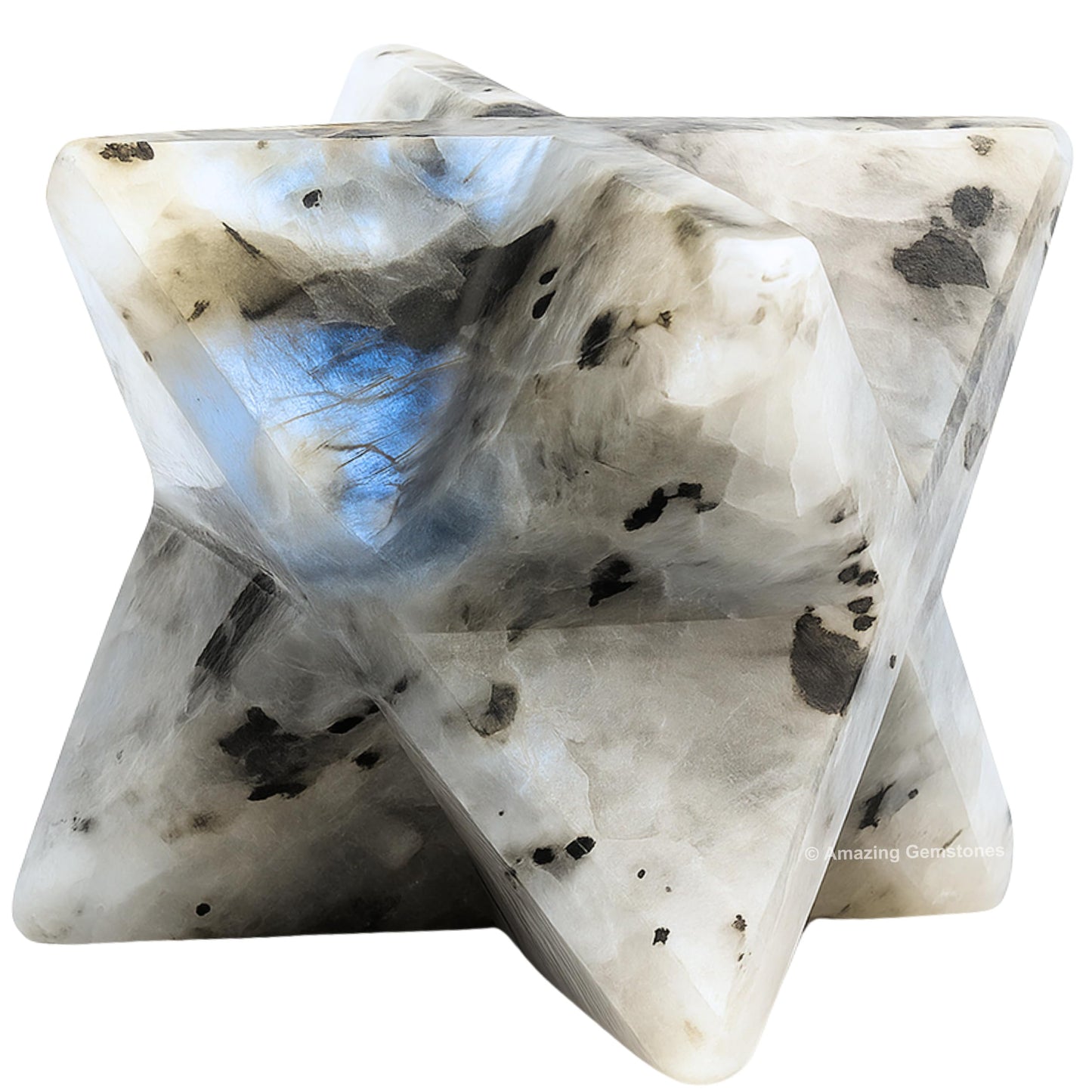 Amazing Gemstone Rainbow Moonstone Merkaba Crystal - 0.75 Inches Metaphysical Merkaba Star for Meditation - Energetic Tetrahedron Crystal and Healing Stones for Spiritual Growth and Healing (15-20mm)