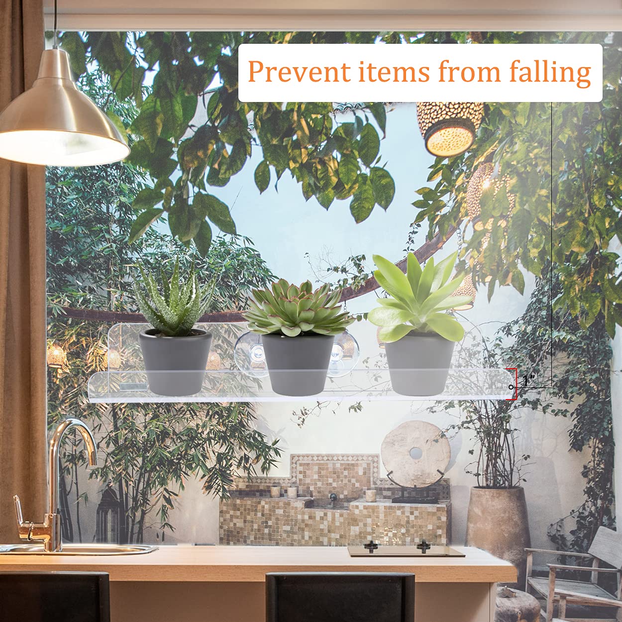 Sumerflos 2 Pack Window Shelves for Plants, Clear Acrylic Suction Cup Shelf, Window Sill Extender Floating Shelves for Indoor Plant, Flowers, Succulents, Seed Starter Pots