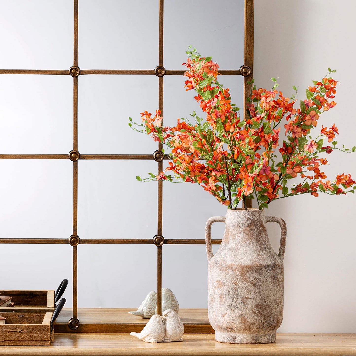 Mitt&Ditt Ceramic Flower Vase with Handles, 11 inch Tall Vase for Centerpieces, Large Decorative Terracotta Vases, Farmhouse Rustic Vases for Home Decor, Living Room, Table, Neutral