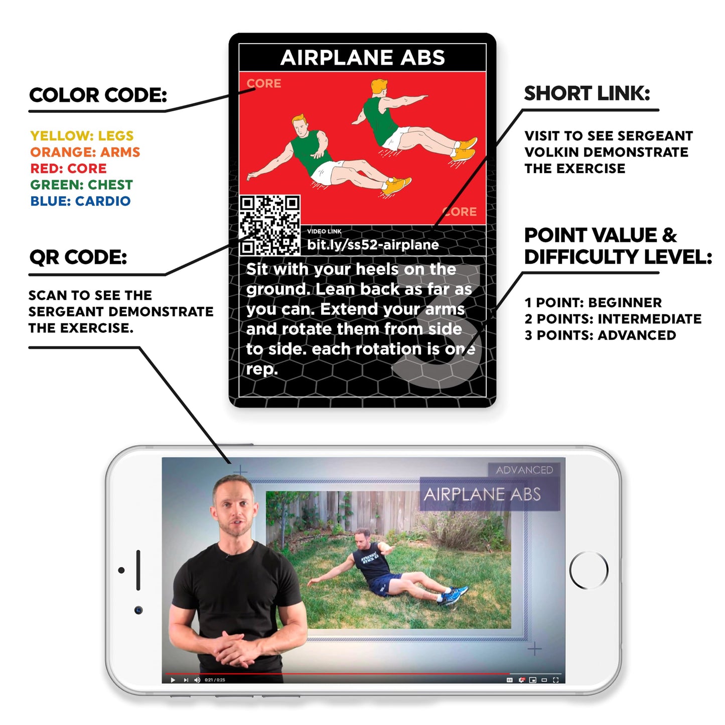 Stack 52 HIIT Interval Workout Game. Designed by Military Fitness Expert. Video Instructions Included. Bodyweight Exercises, No Equipment Needed. Fun and Motivating Training Program.