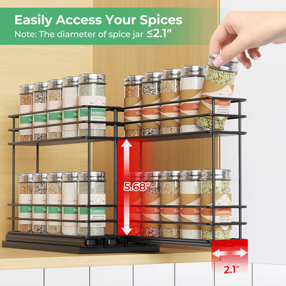 Pull Out Spice Rack Organizer for Cabinet, Slide Out Spice Racks, Easy to Install, 2.1''Wx10.35''Dx8.26''H, 3 Drawers 2 Tiers(Black)