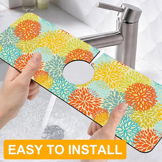 2 Pack Abstract Flowers Sink Splash Guard Faucet Mat Vintage Floral Super