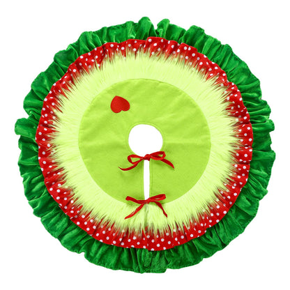 Gemscream 30 Inches Green Christmas Tree Skirt Xmas Decorations with Red Heart Patch for Tree Mat Collar with Red Green Trim for Christmas Party Indoor Outdoor Holiday Party Decor