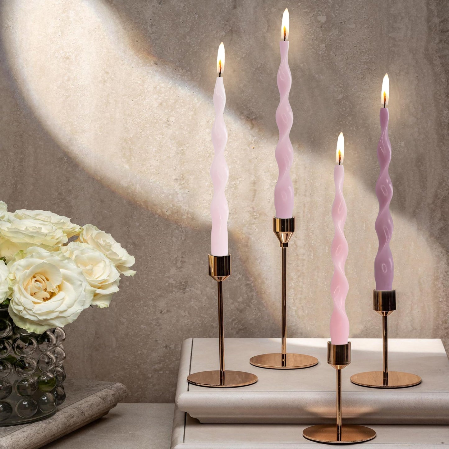 Taper Candle Pink Gradient Spiral Candlesticks Tall Tapered Candles Twisted Candlesticks Twirl Candle for Dinner Table Decor Party Wedding