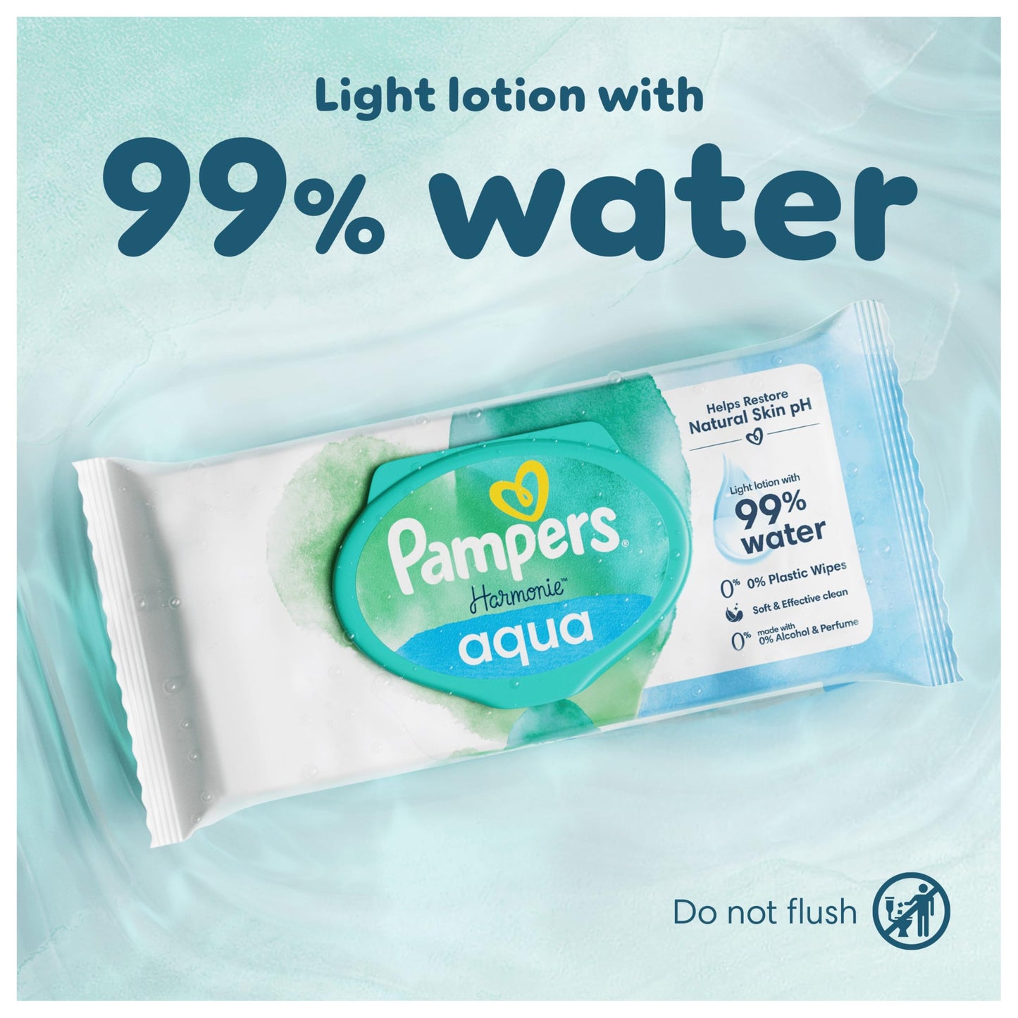 Pampers Harmonie Aqua Baby Wipes Plastic Free 24 Packs of 48 Wipes, 1152 Baby Wet Wipes, Help restore natural skin pH, Delicate lotion with 99 percent water