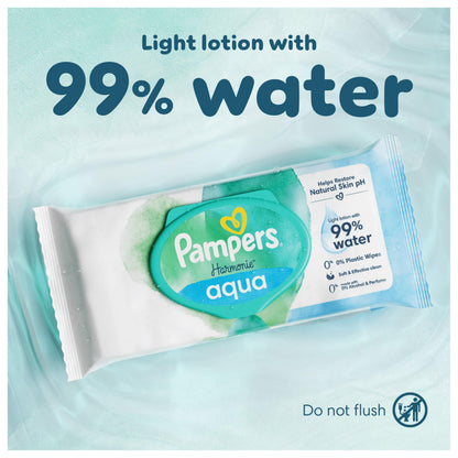 Pampers Harmonie Aqua Baby Wipes Plastic Free 9 Packs of 48 Wipes, 432 Baby Wet Wipes, Help restore natural skin pH, Delicate lotion with 99 percent water