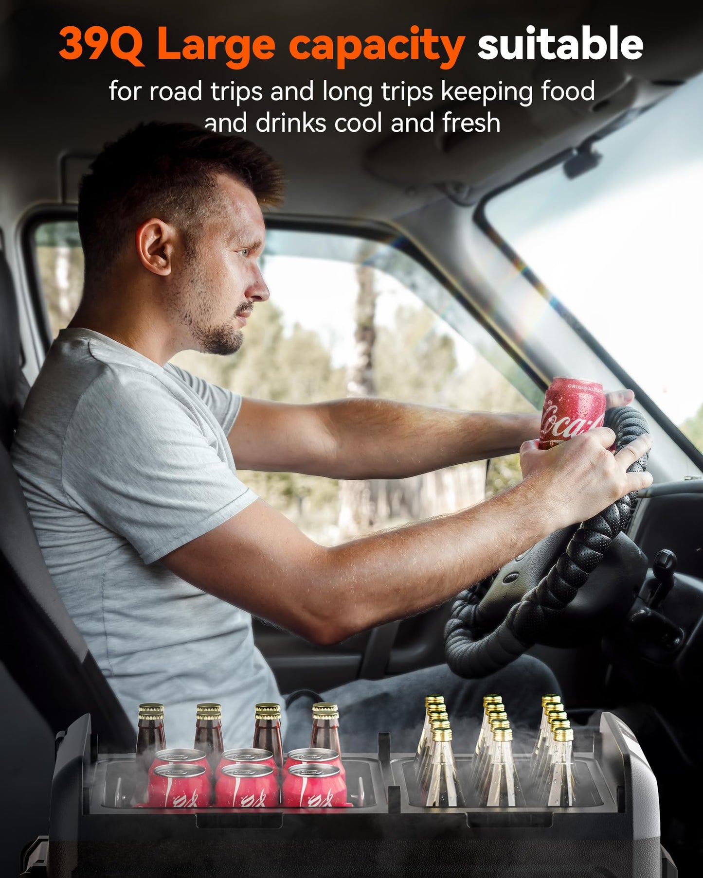 WOLFBOX 12V Car Refrigerator, 39 Quart Dual Zone Car Fridge, Portable Freezer(-8℉~68℉) with 12/24V DC 100/240V AC, APP Control Electric Cooler for Car, RV, Camping, Travel and Home Use
