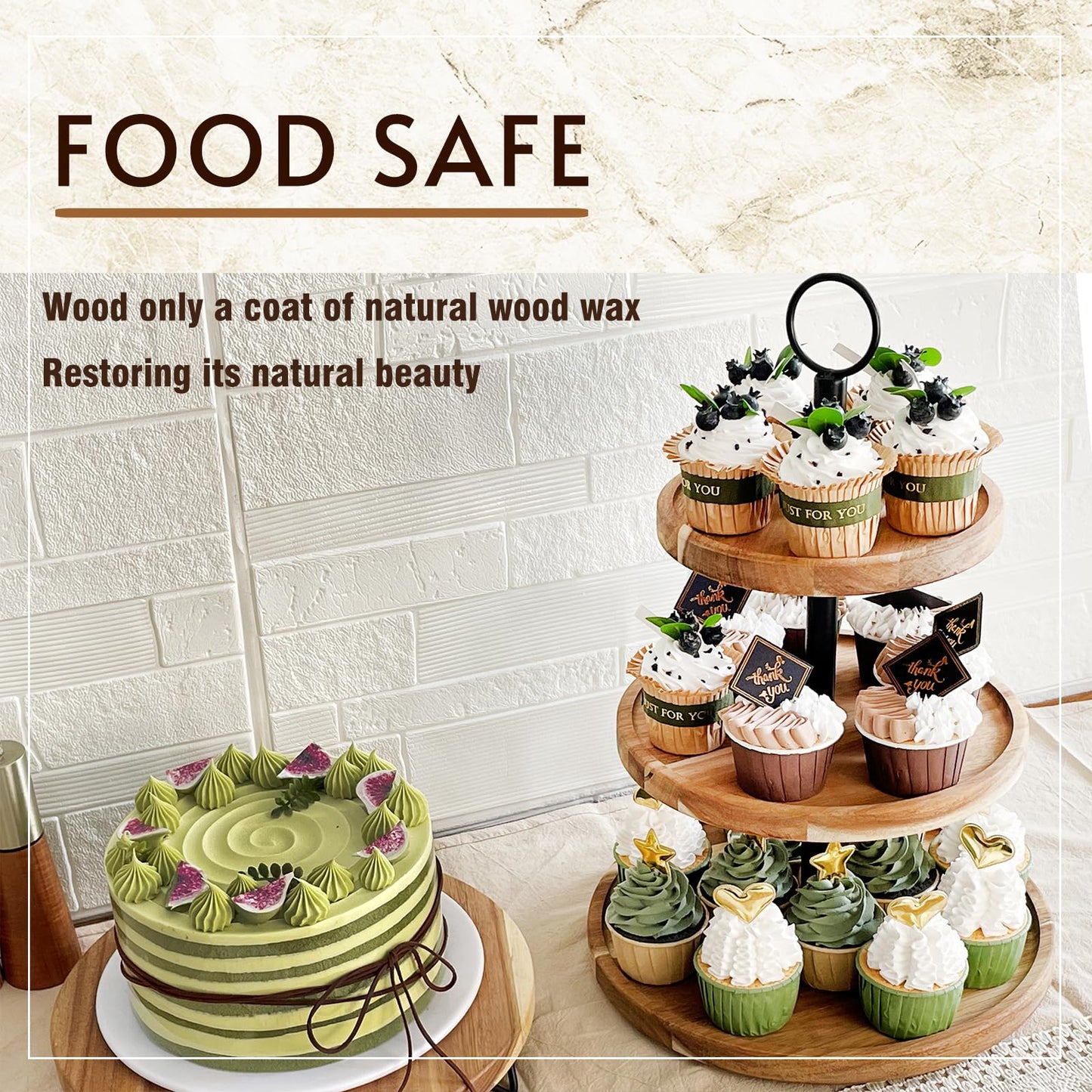 WILDMOS 3 Tier Cupcake Stand, Farmhouse Rustic Tiered Serving Tray,3 Tier Serving Tray for Farmhouse Kitchen Decor, Wood Dessert Tray for Tea Party Wedding Server, Decorative Tiered Tray.