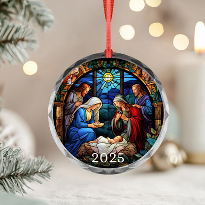 Personalized Nativity Ornament – Custom Name Christmas Ornament – Holy Family Stained Glass Style – Religious Christmas Tree Decoration – Baby Jesus Christian Gift Keepsake (Design 5)
