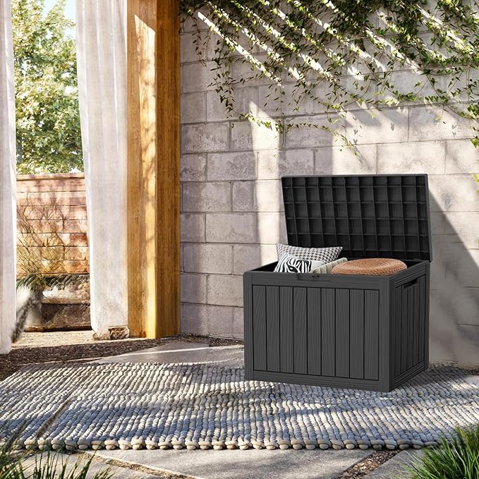TARKARI 45 Gallon Lockable Resin Deck Box, Waterproof & UV-Resistant Outdoor Storage Box for Outdoor Cushion Storage, Garden Tools & Pool Accessories Storage, Black