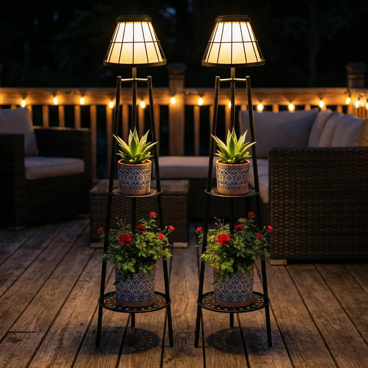 Solgicar 2 Pack Solar Lights with Plant Stands, 45.4'' Waterproof Outdoor Metal Solar Floor Lamps for Patio Deck Yard Pathway Porch Garden