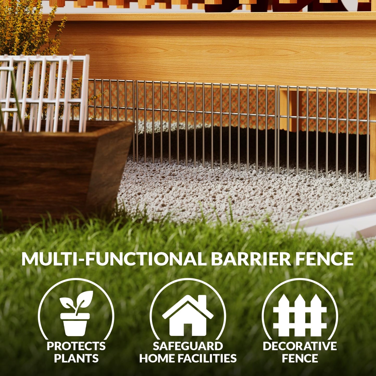 Dig Defence Original Animal Barrier Fence - X-Large Decorative Garden Fence, Outdoor No Dig Fence for Dogs and Rabbits, Yard and Patio - 24”(L) x 15”(H), 10 Pack