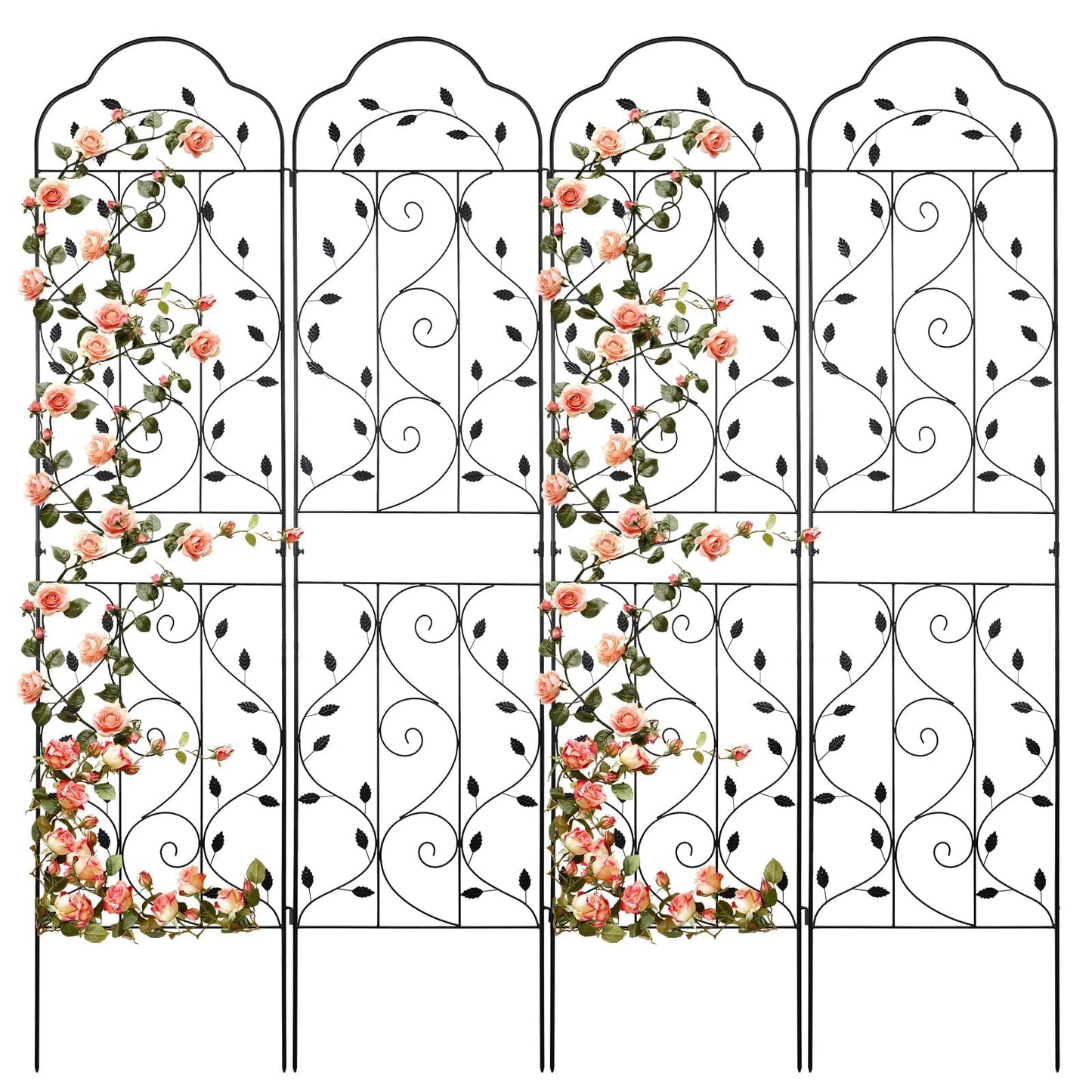hogardeck 4 Packs 84 * 19 inch Metal Garden Trellis for Climbing Plants Outdoor,Heavy Duty,Black Coating Rustproof Trellis for Rose, Vegetable, Flowers, Expandable,Perfect for Training Climbing Plants