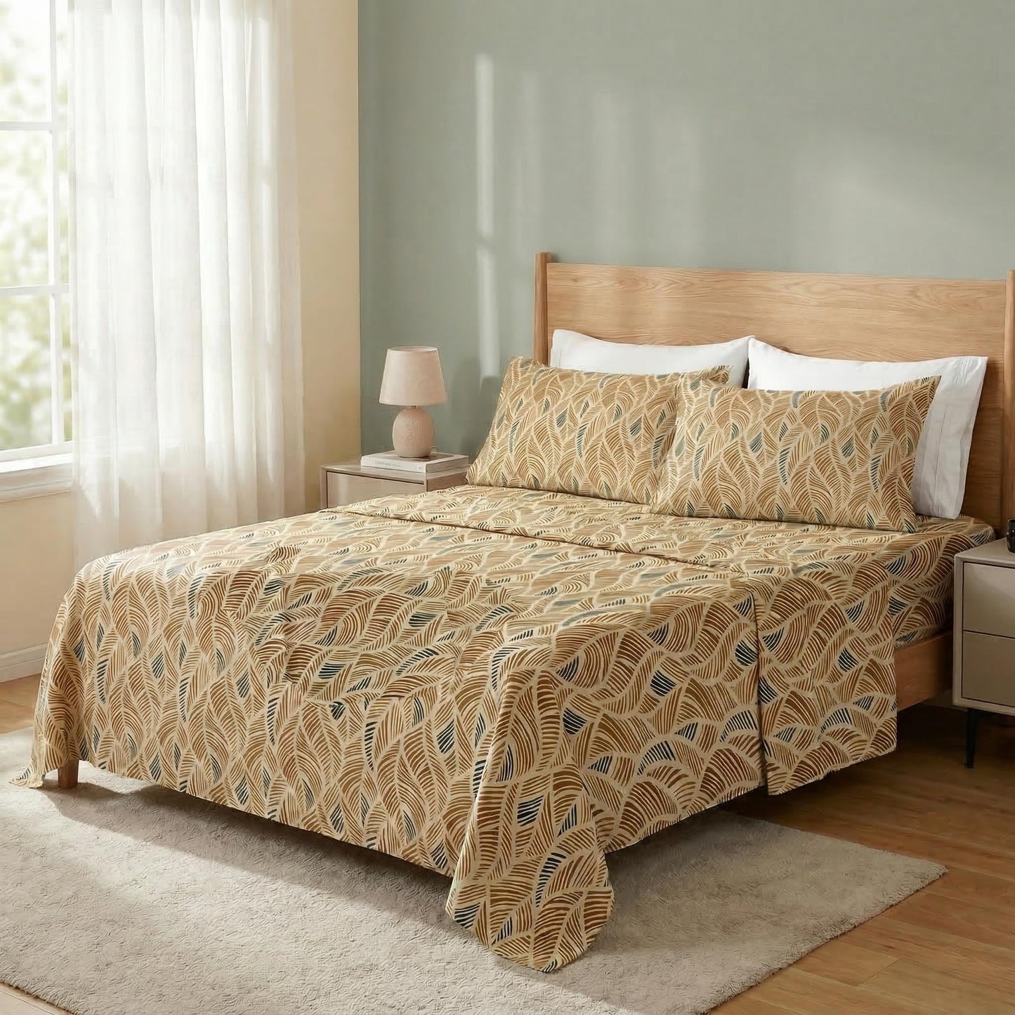 HCORA Boho Floral King Sheet Set, Ultra Soft Double Brushed Microfiber Bed Sheets, Deep Pocket, Breathable, Wrinkle Resistant, Easy Care, 4PC, King