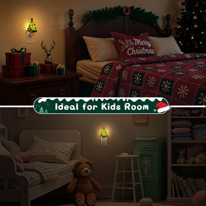 L LOHAS LED Christmas Tree & Snowman Night Light, 3000K Warm White Plug-In Resin Nightlight, 360° Rotatable for Kids Room, Holiday Party & Home Decor, 1 Pack