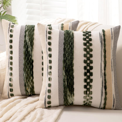 Boho Throw Pillow Covers 18x18 Set of 2 Farmhouse Decorative Cushion Case Striped Square Pillows Cover Chenille Pillow Cases Accent Neutral Pillowcase for Sofa Couch Bed,Sky Blue