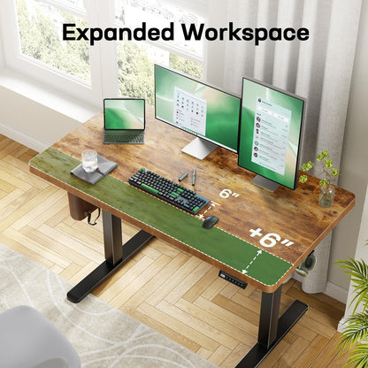 Marsail 55 x 30 Electric Standing Desk with One-Piece Desktop, Sit Stand Desk with Thickened Tabletop, Height Adjustable Stand Up Desk with Cable Management for Home Office(Frame+Desktop, 2 Packages)