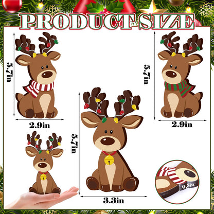 FYSUIMU 3 Pcs Christmas Wooden Signs Xmas Reindeer Wood Tabletop Signs Elk Desktop Centerpieces for Farmhouse Home Tiered Tray Shelf Cabinet Table Decor