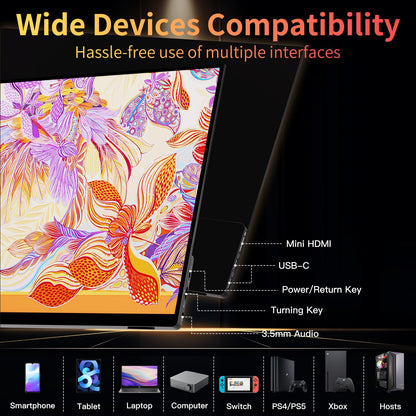 10.5''Portable Monitor for latop ,2K FHD 60HZ Laptop Monitor Screen,USB-C and HDMI Inputs, Ultra-Slim IPS Panel with HDR and Premium Smart Cover & Speakers for Laptop,PC,Phone,PS4/5,Switch,Mac,Xbox