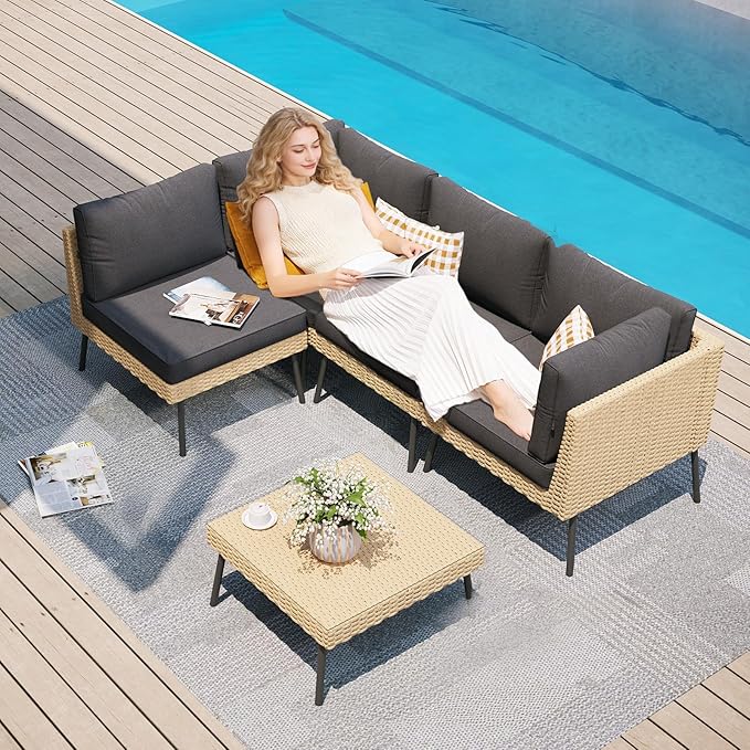 Aoxun 5-Piece Patio Furniture Set, Wicker Outdoor Furniture