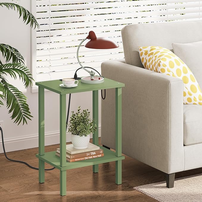 TUTOTAK End Table with Charging Station, Small Side Table with Outlets