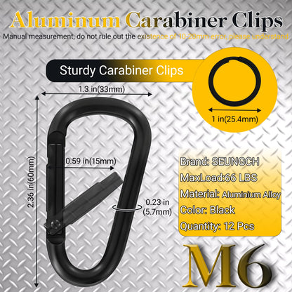 2.36" Inch Heavy Duty Aluminum D Carabiner Clips & Key Rings, 50 Pcs Black Corrosion Resistant Keychain for Keys, Outdoor Sports, Hiking, Camping, Fishing & Hanging Gear