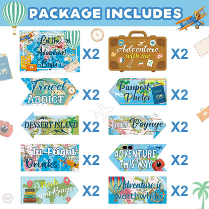 20 Pieces Travel Party Signs Travel Themed Party Decorations Let The Adventure Begin Sign Around the World Decorations Bon Voyage Party Wall Door Porch Yard Sign Travel Party Supplies