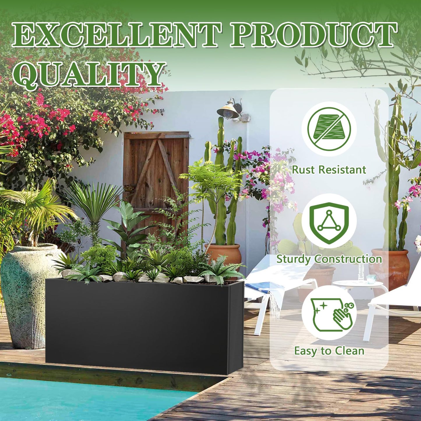 FORJAMINT Metal Planter Boxes 46" L×16" W×16" H Outdoor Rectangular Planter with Removable Insert Shelf，Black Planter Boxes Outdoor, Tall Planter Heavy Duty
