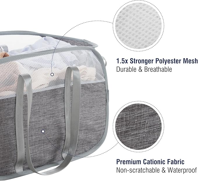 TECHMILLY Collapsible Laundry Basket, Foldable Tear Proof Mesh Pop Up Hamper