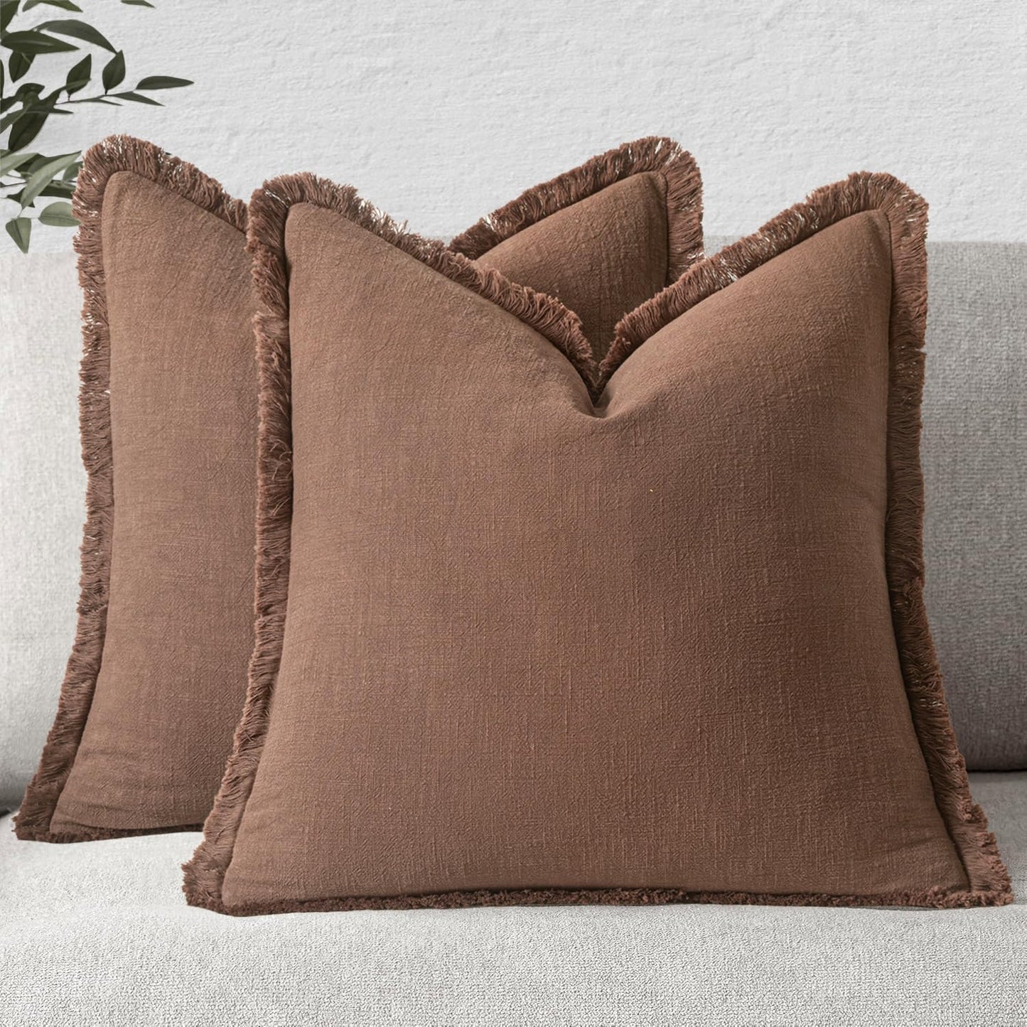 MIULEE Christmas Decorative Throw Pillow Covers Neutral Linen Fringe Fall Throw Pillows Set of 2 Natural Beige Boho Farmhouse Cushion Covers with Tassels for Couch Sofa Bed Home Decor 20x20 Inch