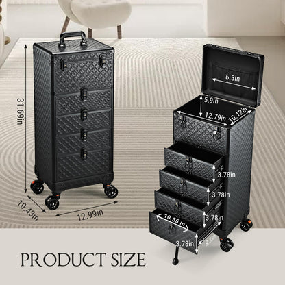 Yueieoun Nail Salon Cart with 4 Drawers,Rolling Makeup Train Case for Beauty,Cosmetology Case on Wheels,Trolley Cart,Lockable Organizer Travel Case for Manicure/Face Painting/Hairstylist/Tattoo Artist
