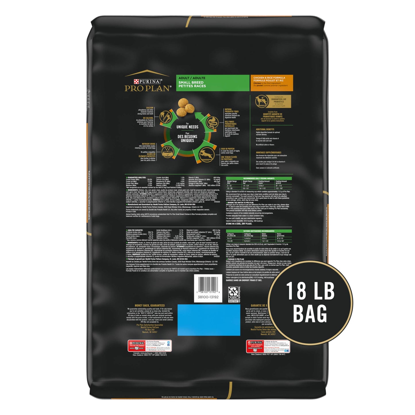 Purina Pro Plan Small Breed Dry Dog Food Chicken and Rice Formula With Guaranteed Live Probiotics - 18 lb. Bag
