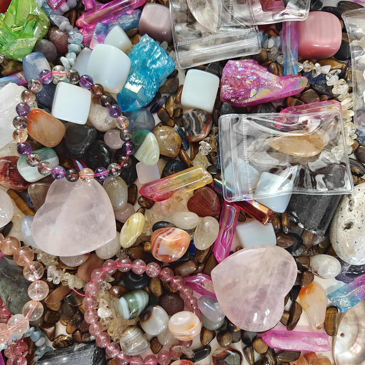 Healing Crystal Set Mystery Stone Bag Lucky Gemstone Witchy Crystals Scoops Tumble Stones Tourmalime Agate Amethyst Clear Crystal Lapis Lazuli Opalite Aura Crystals Black Obsidian Unakite Mookaite