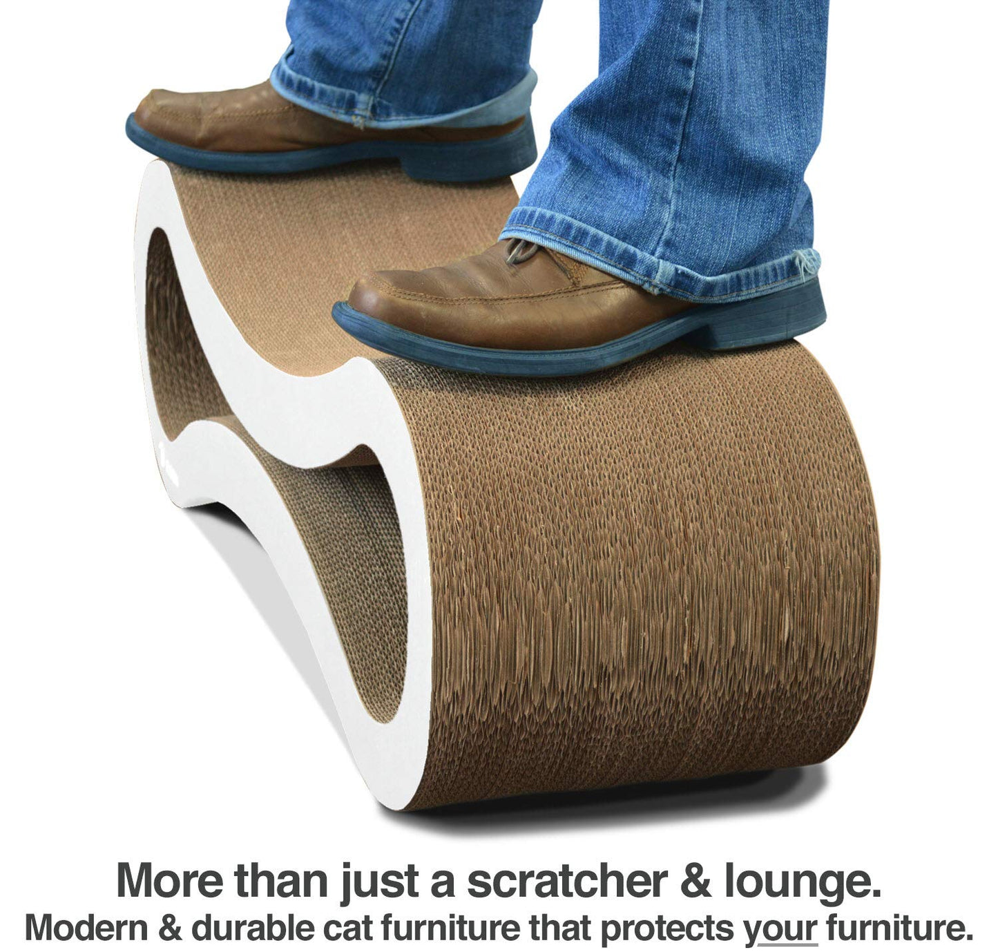 PetFusion Ultimate Cat Scratch Lounge, Cat Scratchers for Indoor Cats, Reversible & Durable, Made from Recycled Corrugated Cardboard, Cloud White