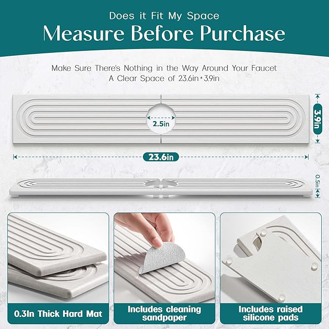 Faucet Mat for Kitchen Sink – Diatomite Stone Drying Mat & Sink Protector
