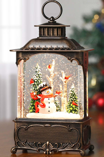 Blansong Snowman Snow Globe Lantern Christmas Decorations Gifts Auto Snowfall Glitter Music Collection Snowman Cardinal Birch Forest with 6H Timer USB/Battery Powered 10.2 inch