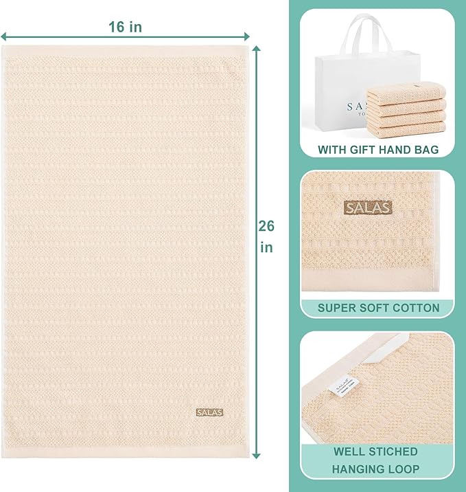 SALAS Kitchen Dish Towels, Bulk Cotton Kitchen Hand Towels, 390 GMS Plaid Dish