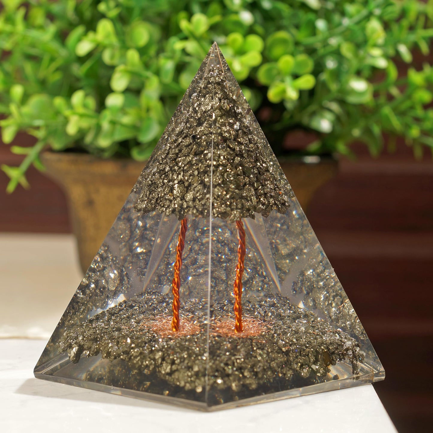 Orgonite Crystal Handmade Pyrite Tree Pyramid – Spiritual Energy Generator for Meditation, Abundance, Protection, Balance, Reiki, Yoga, Cleansing, Decor, Manifestation, Harmony, Gift, Office, Altar, Vastu, Positive Energy