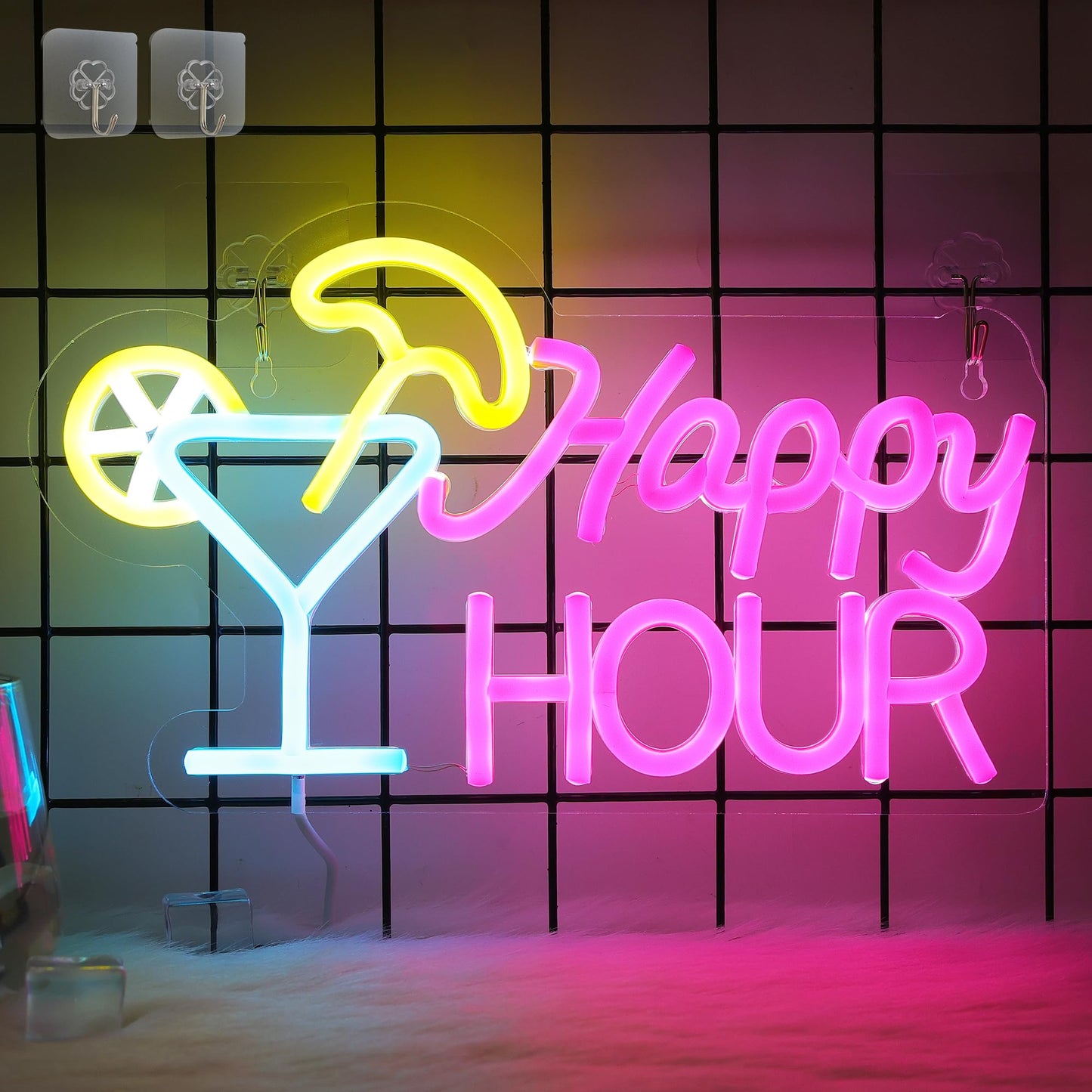 Attivolife Cocktail Happy Hour Neon Sign, Bright LED Lights with USB Powered, Light up Wall Decor for Bedroom, Man Cave, Unique Business Lamp for Club, Store, Party, Bistro, Birthday Christmas Gifts