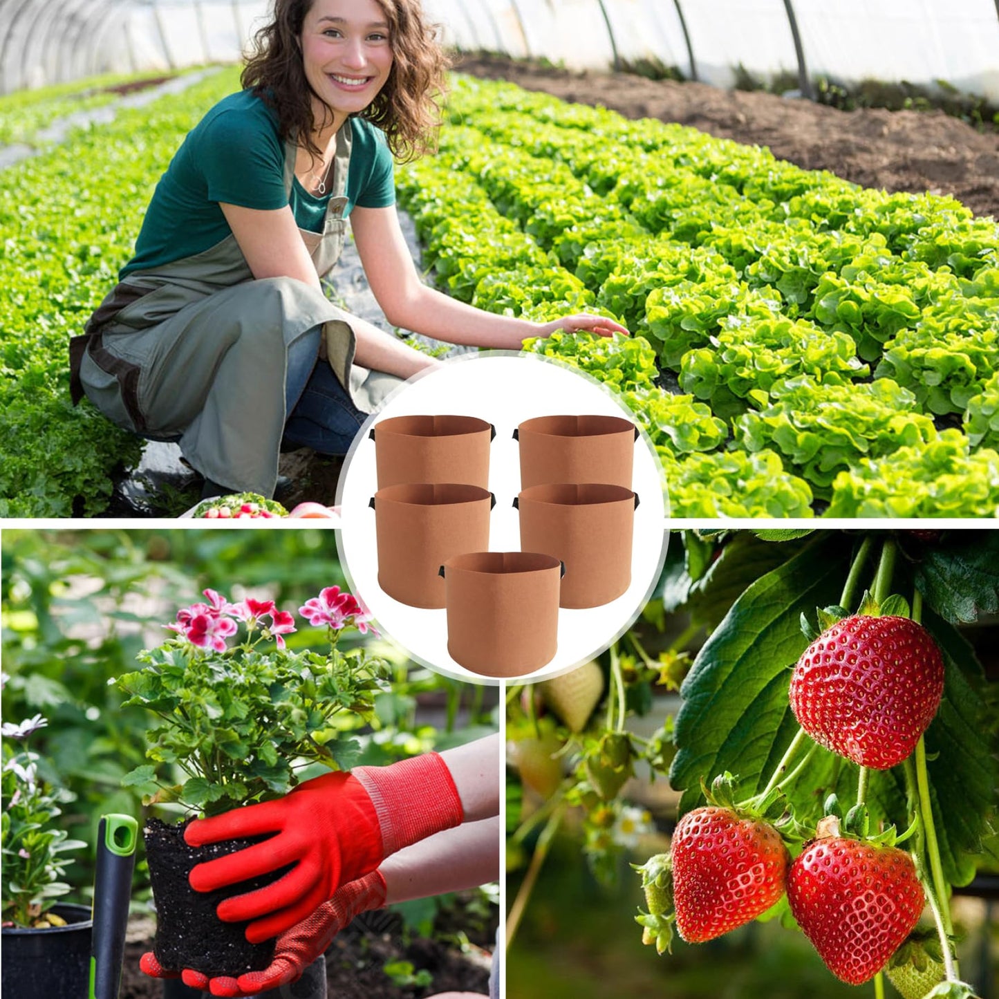 Pesoncarl Planting Bags, Grow Bags, 5PCS 15 Gallon Plant Grow Bags, Non-Woven Grow Bags with Reinforced Handles Fabric Pots for Planting Vegetables, Fruits 19.7x11.8 Inch