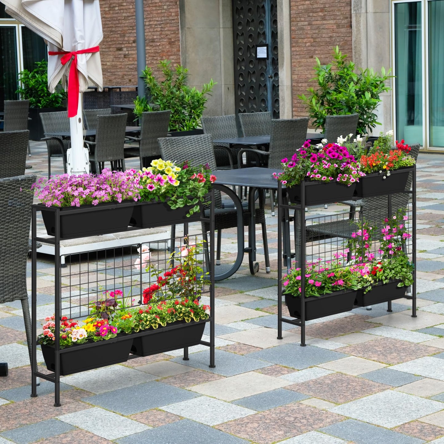 OYEAL Raised Garden Bed 32" Tall Elevated Planter Boxes with Trellis & Legs, Vertical Herb Garden Planter Outdoor for Gardening, Vegetables, Flowers, Herbs, Backyard, Black