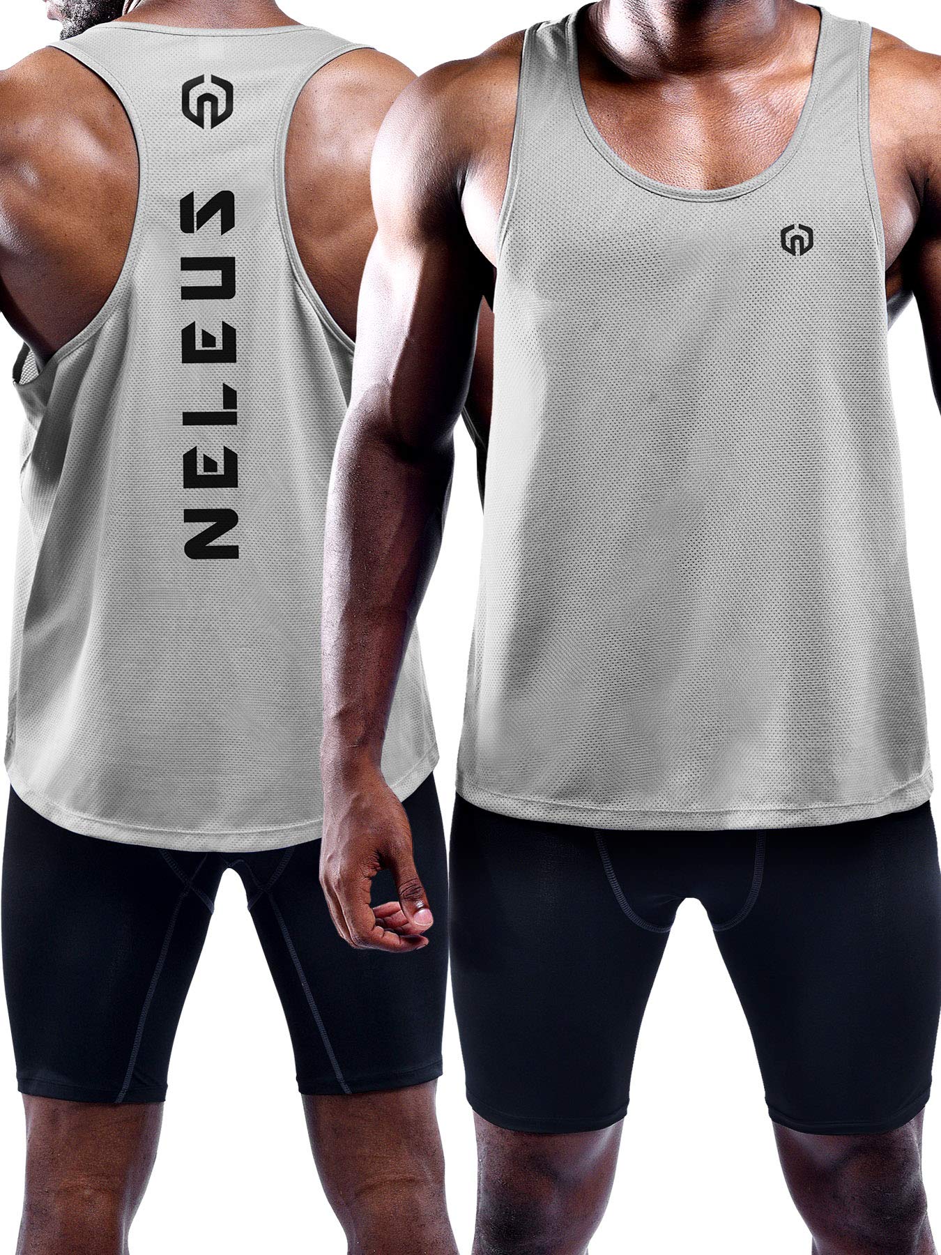 NELEUS Men's 3 Pack Dry Fit Y-Back Muscle Tank Workout Gym Shirt,5031,Black,Grey,Olive Green,L