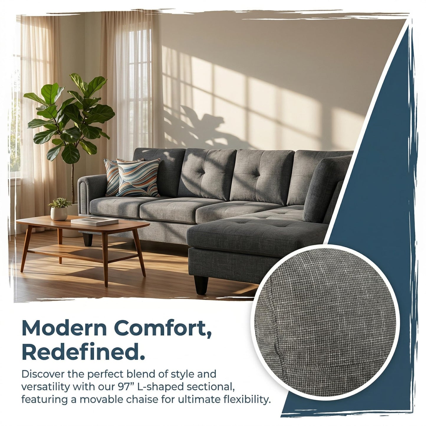 NicBex Comfy Couches for Living Room, 2-Piece 97" L-Shaped Sectional Couch with Movable Chaise, Modern Sofa Living Room Set for Apartment, Office & Bedroom, Dark Grey